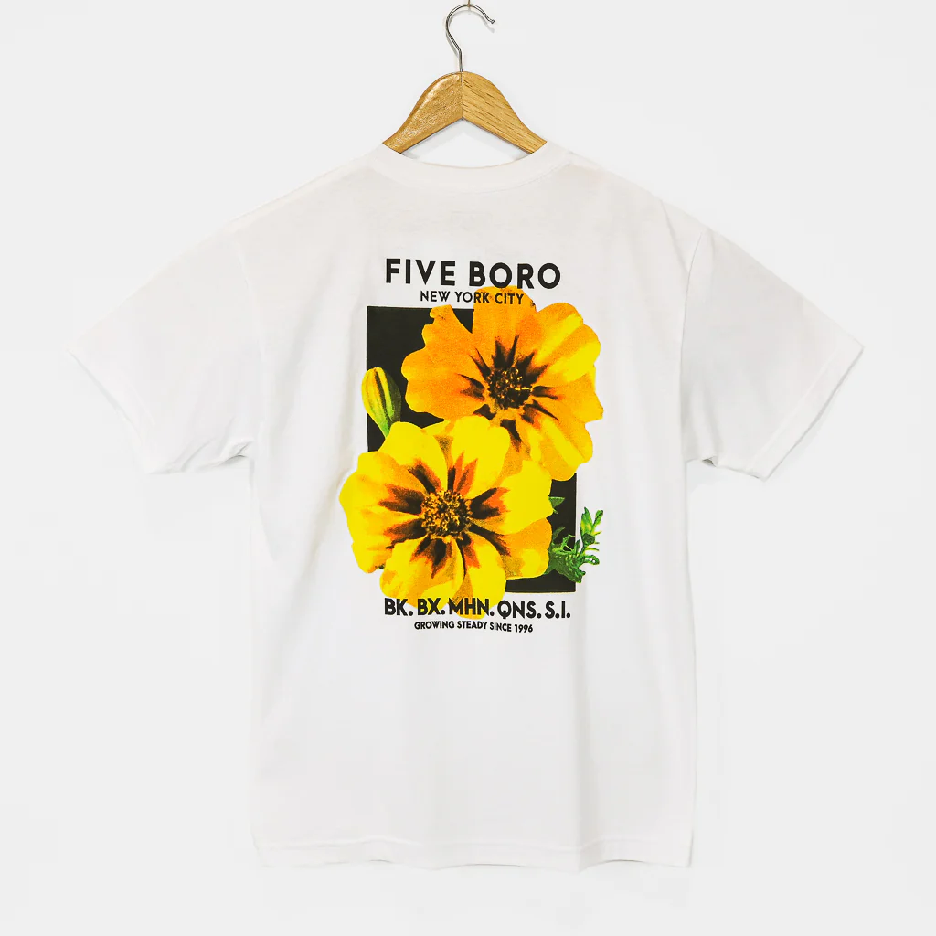 5Boro Skateboards - Yellow Flower T-Shirt - White