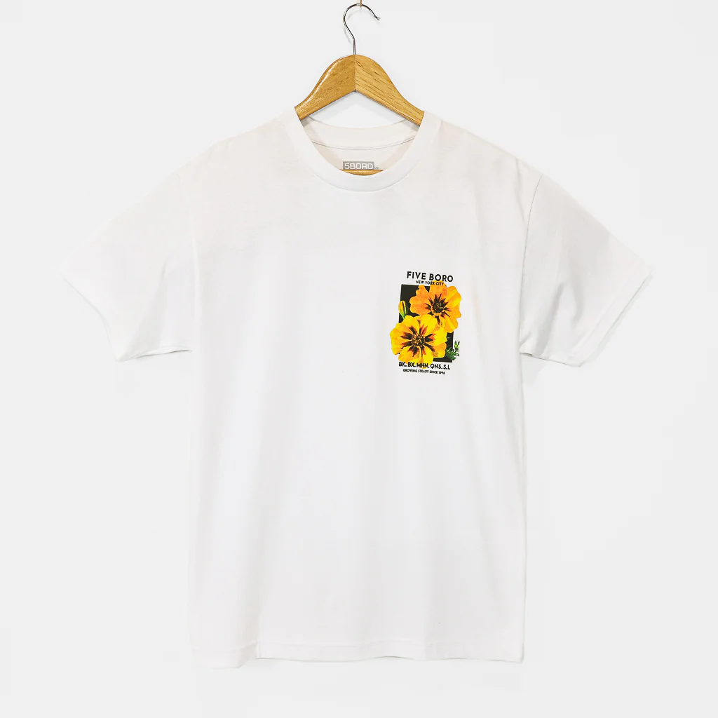 5Boro Skateboards - Yellow Flower T-Shirt - White - Image 2