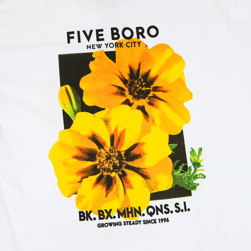 5Boro Skateboards - Yellow Flower T-Shirt - White - Image 3