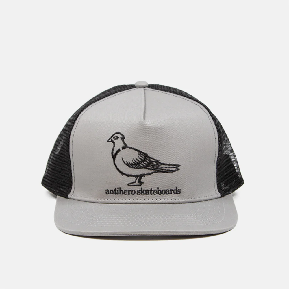 Anti Hero Skateboards - Basic Pigeon Round Meshback Trucker Cap - Silver / Black - Image 2
