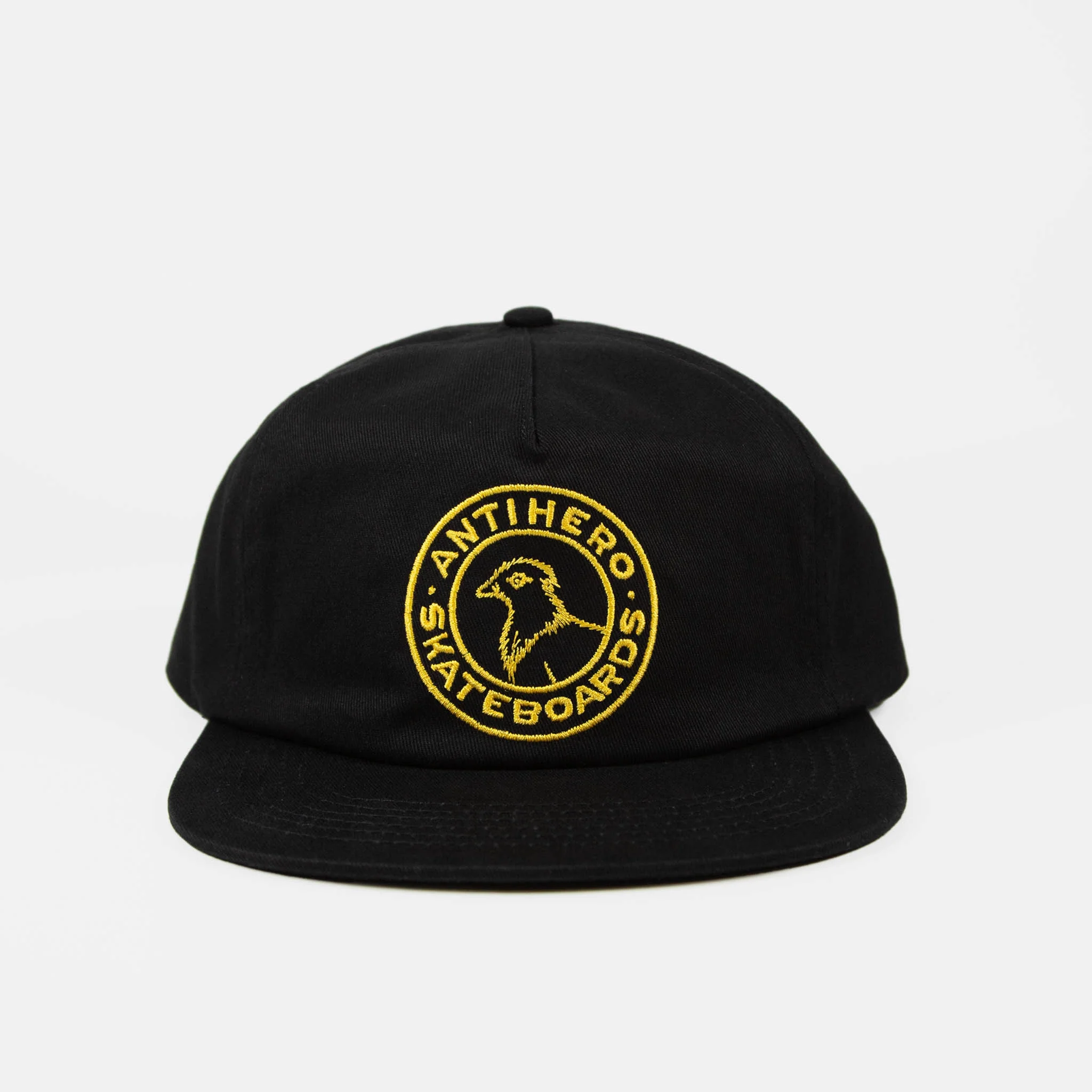 Anti Hero Skateboards - Basic Pigeon Round Snapback Cap - Black / Gold - Image 2