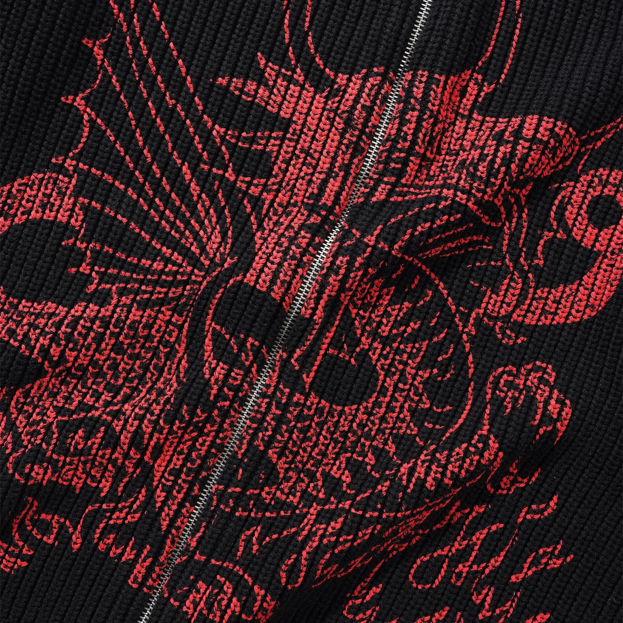 Butter Goods - Daniel Johnston Dragon Zip Knitted Sweatshirt - Black / Red - Image 2