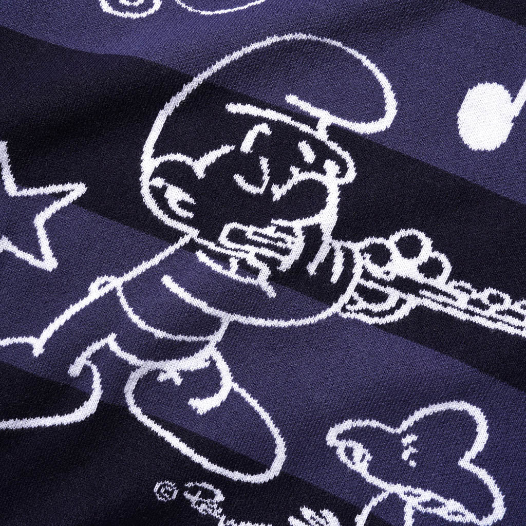 Butter Goods - The Smurfs Flute Knitted Stripe Jumper - Navy / Black - Image 2