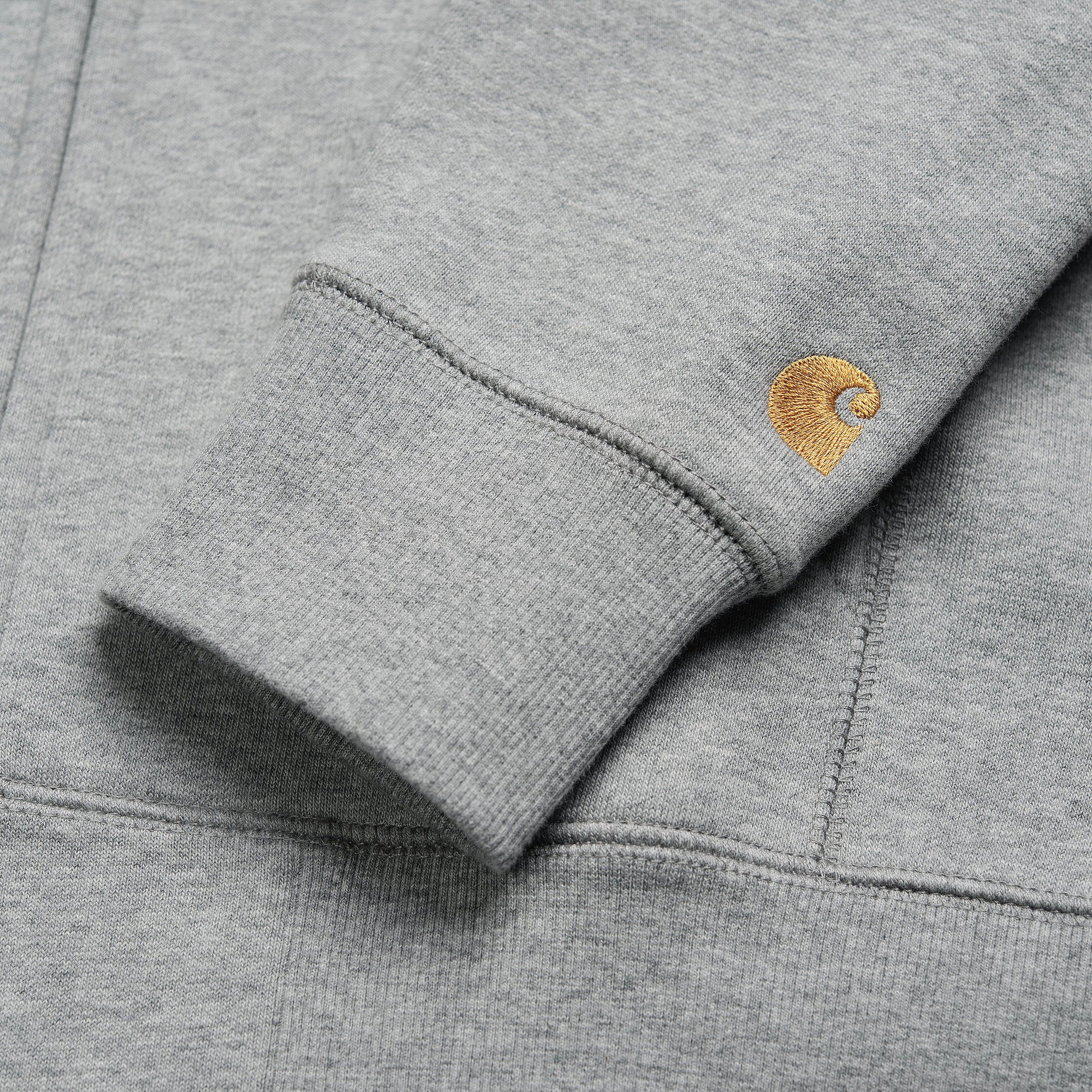 Carhartt WIP - Chase Zip Up Hooded Sweatshirt- Grey Heather / Gold - Image 3