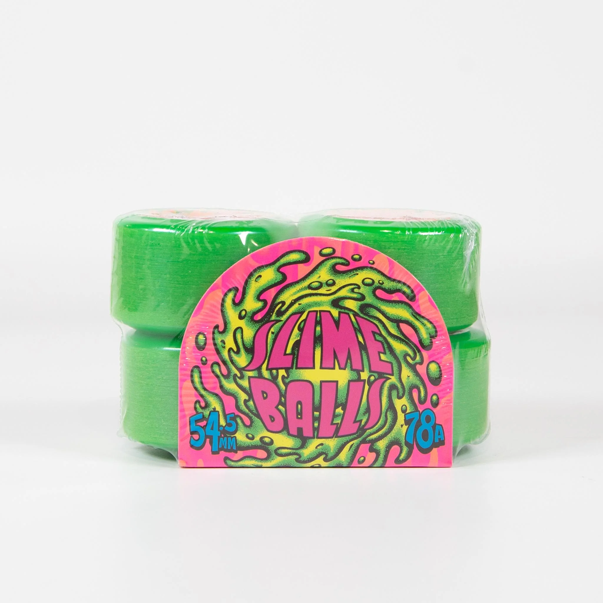 Santa Cruz - 54.5mm (78a) Mini OG Slime Balls Skateboard Wheels - Green / Pink - Image 2