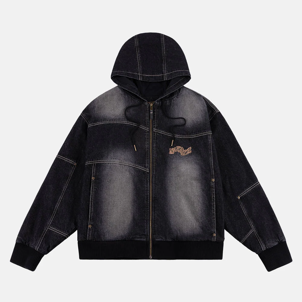 Dime MTL - Hooded Utility Jacket - Sandblasted Black