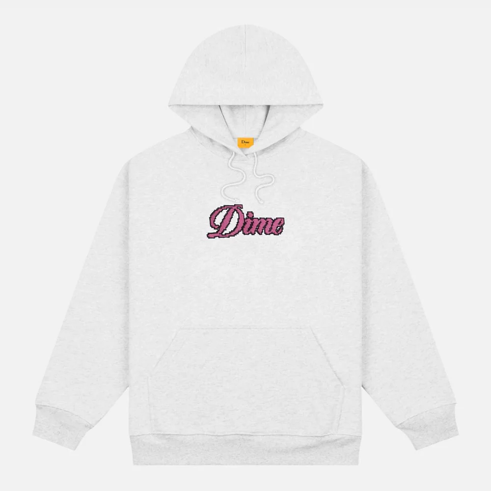 Dime MTL - Pixel Cursive Pullover Hooded Sweatshirt - Ash