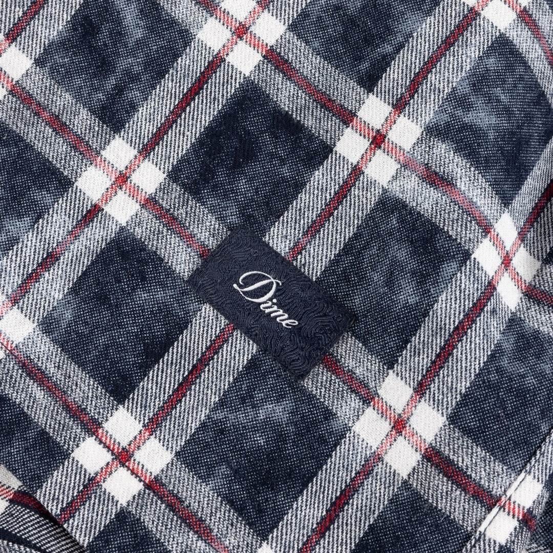 Dime MTL - Plaid Flannel Longsleeve Shirt - Bleached Navy - Image 3
