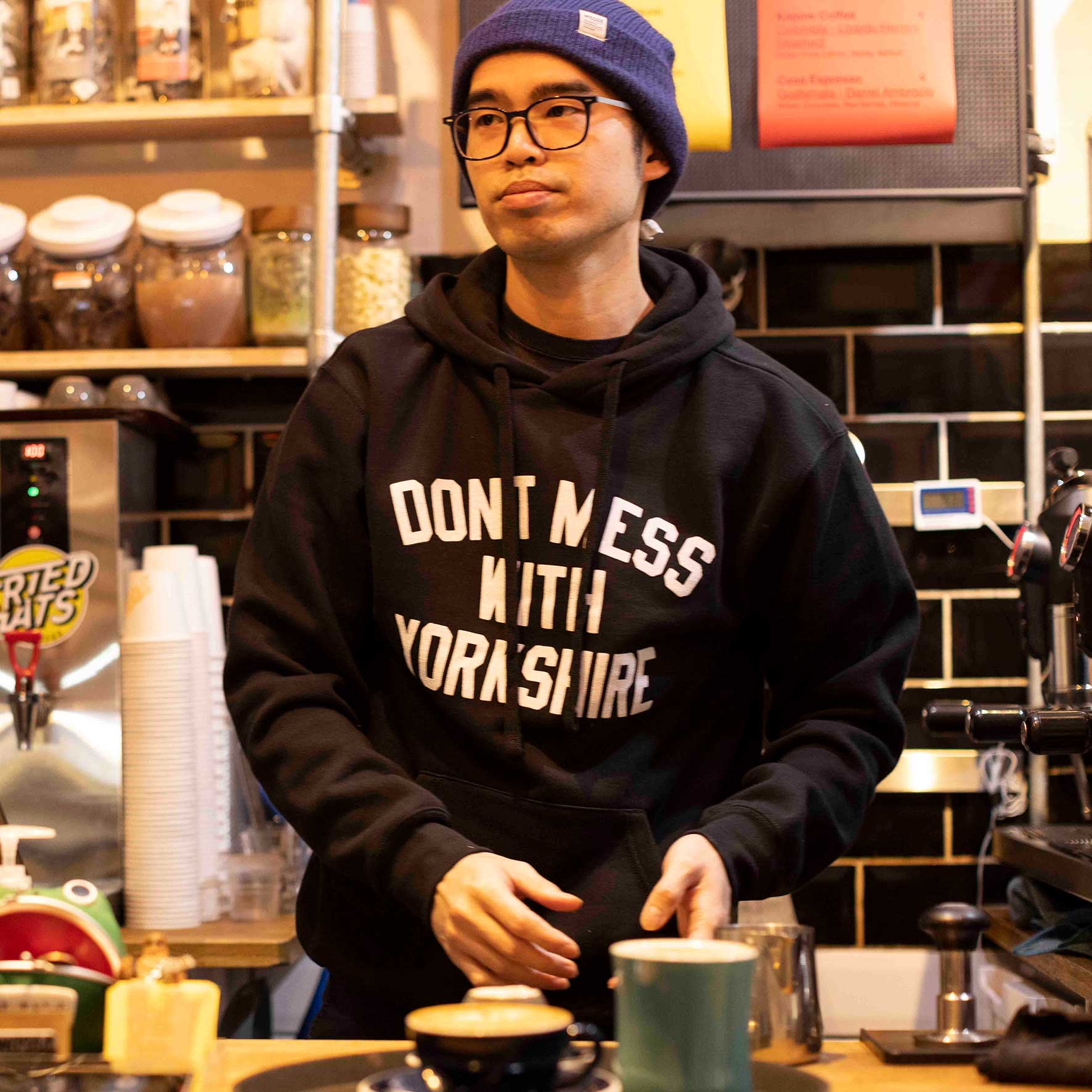 Don't Mess With Yorkshire - Classic Pullover Hooded Sweatshirt - Black / White - Image 4