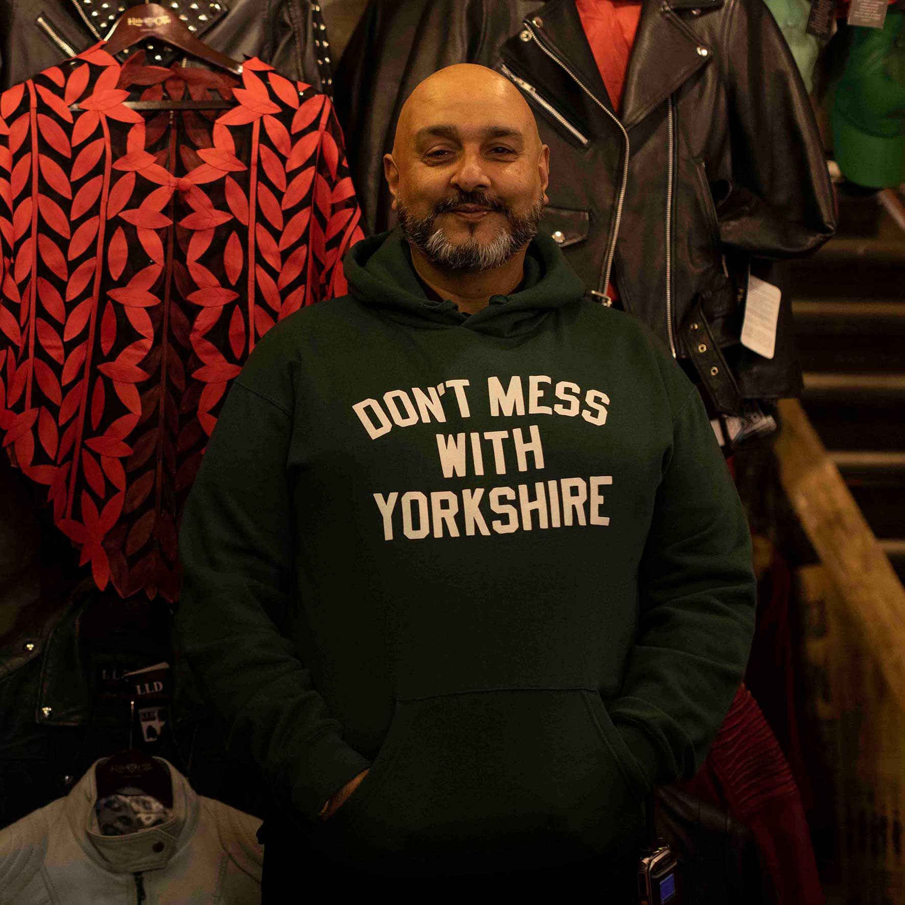 Don't Mess With Yorkshire - Classic Pullover Hooded Sweatshirt - Bottle Green / White - Image 4