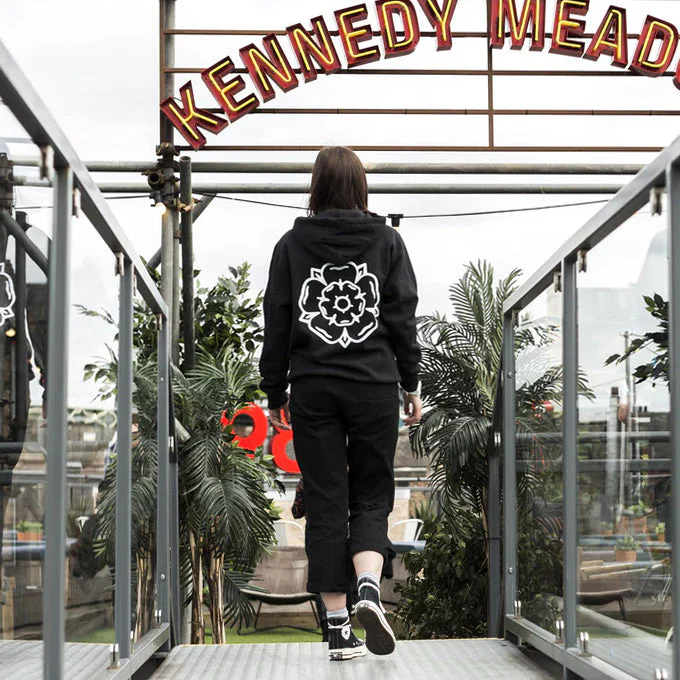 Don't Mess With Yorkshire - Rose Hooded Sweatshirt - Black / White - Image 5
