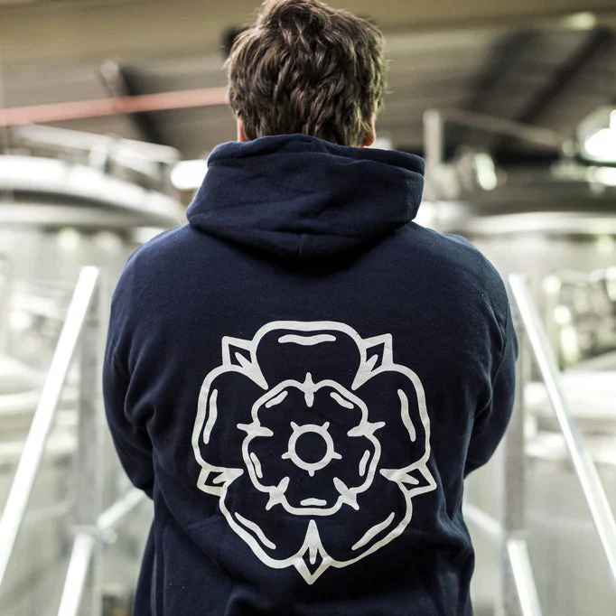 Don't Mess With Yorkshire - Rose Hooded Sweatshirt - Navy / White - Image 4
