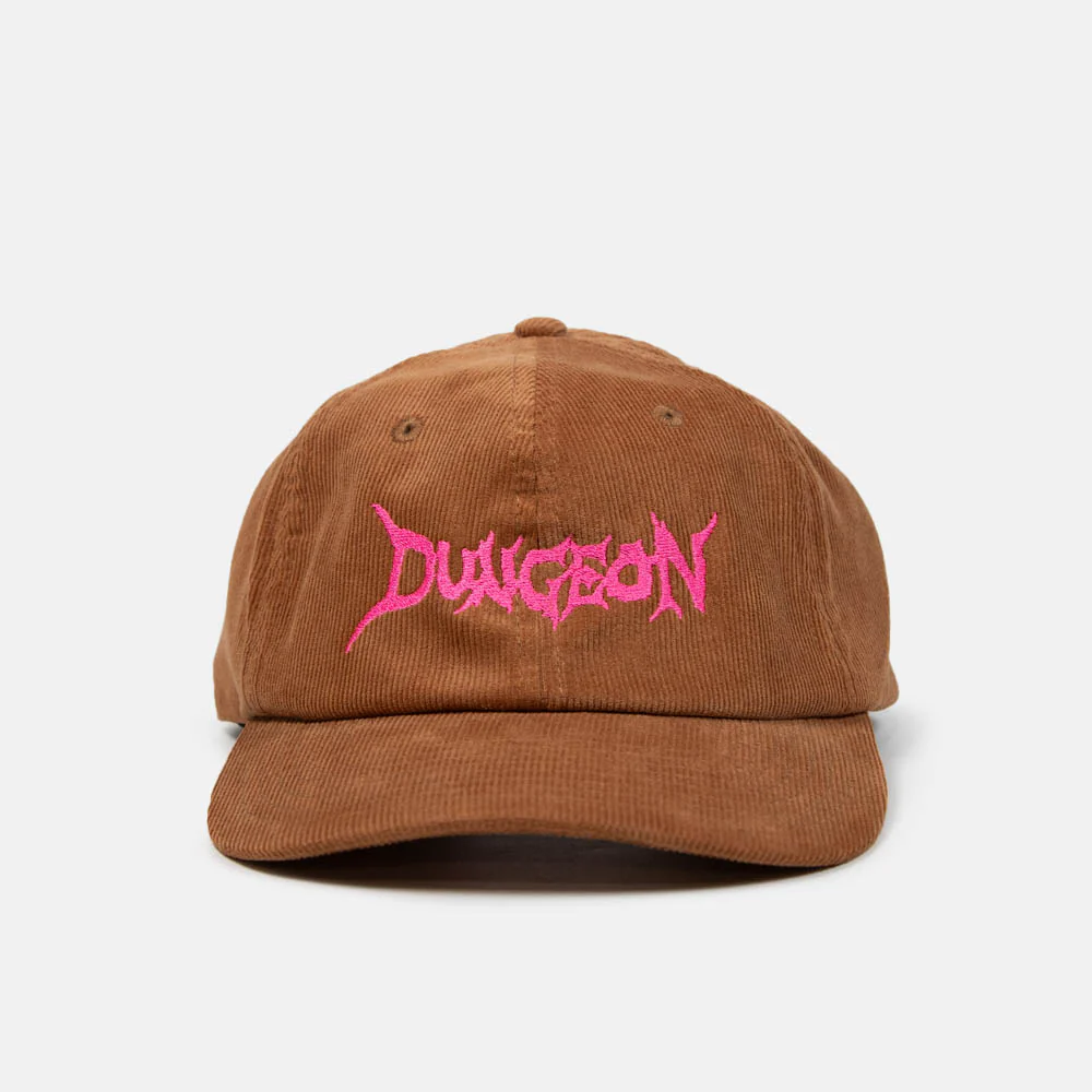 Dungeon - Logo Corduroy Cap - Camel / Neon Pink - Image 2