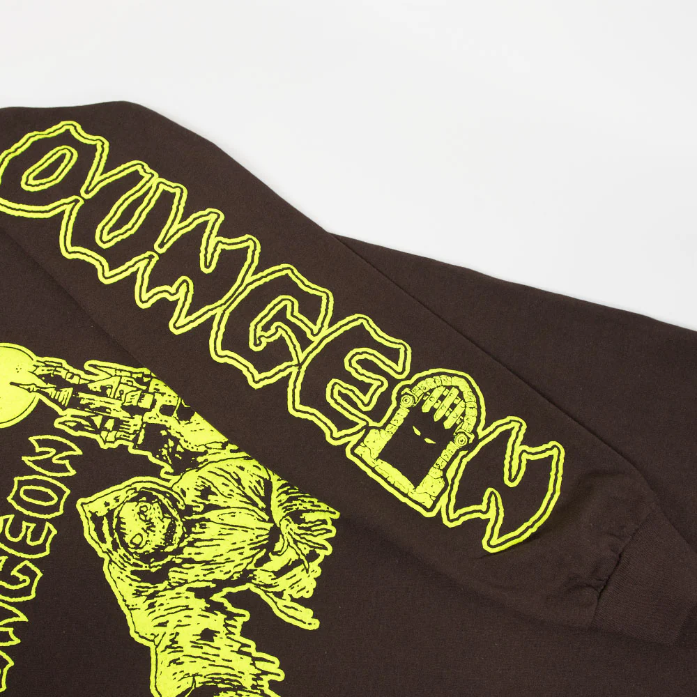 Dungeon - Tower Longsleeve T-Shirt - Chocolate Brown / Neon Yellow - Image 2