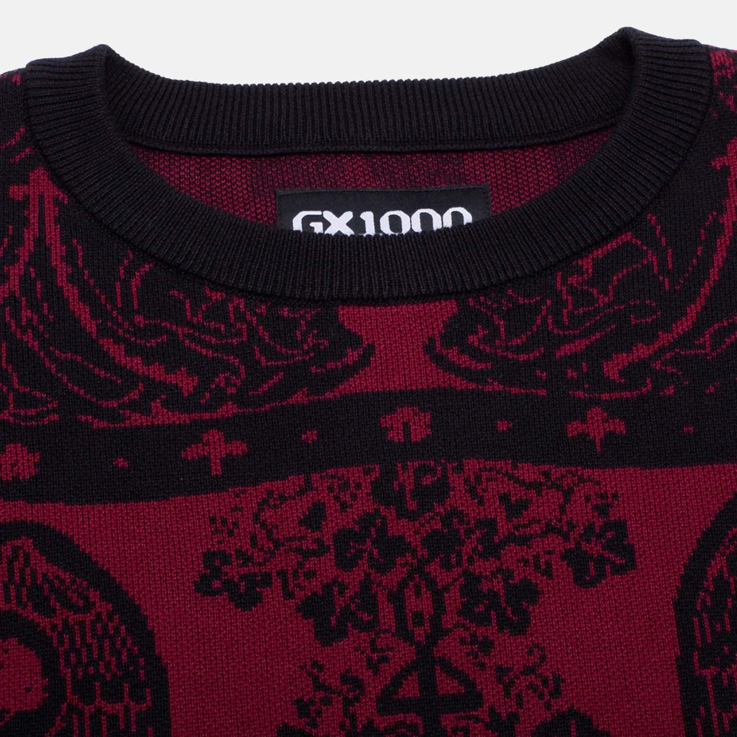 GX1000 - Angel Jacquard Knitted Jumper - Maroon / Black - Image 3
