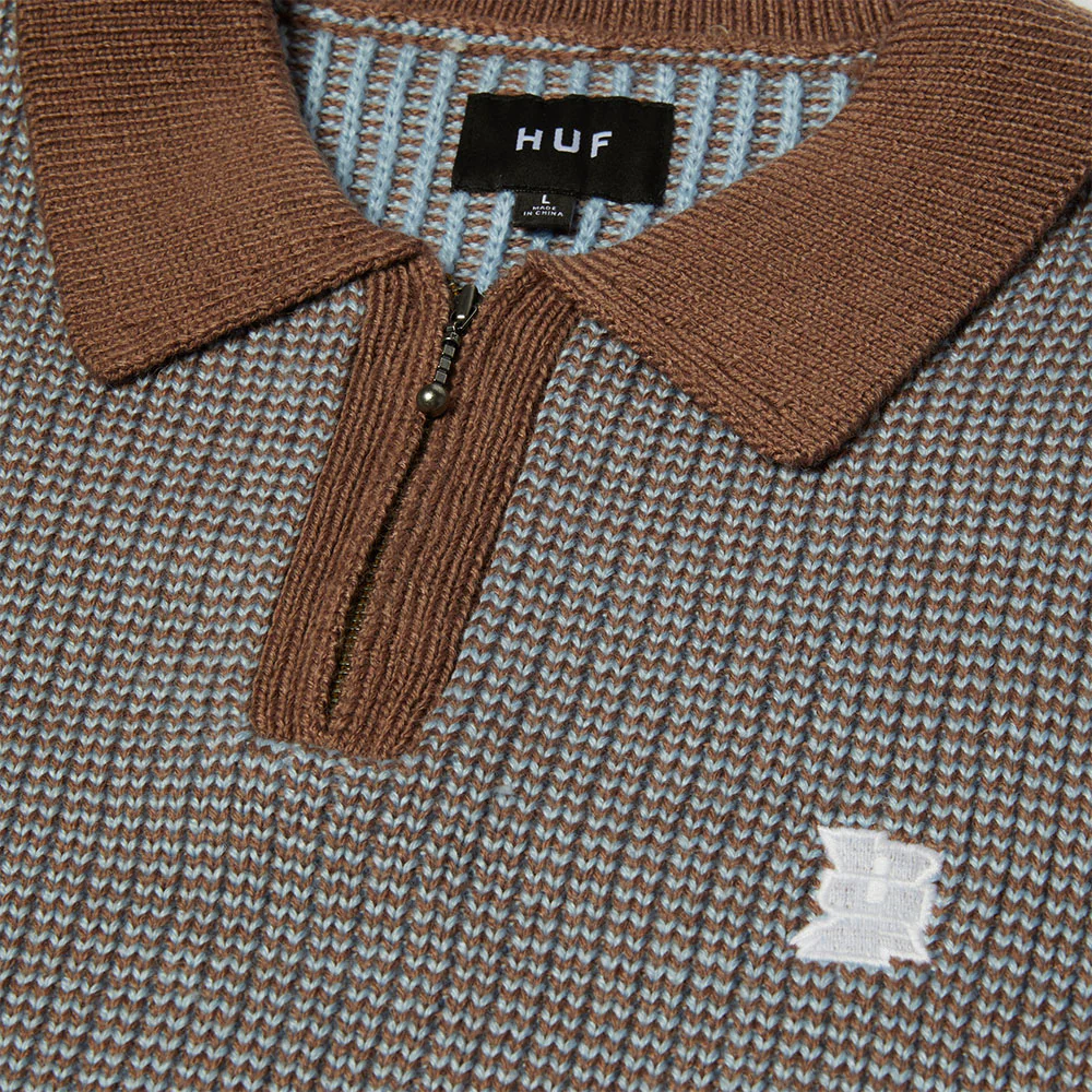Huf - Megablast Two Tone Waffle Sweater - Washed Blue / Moss - Image 2