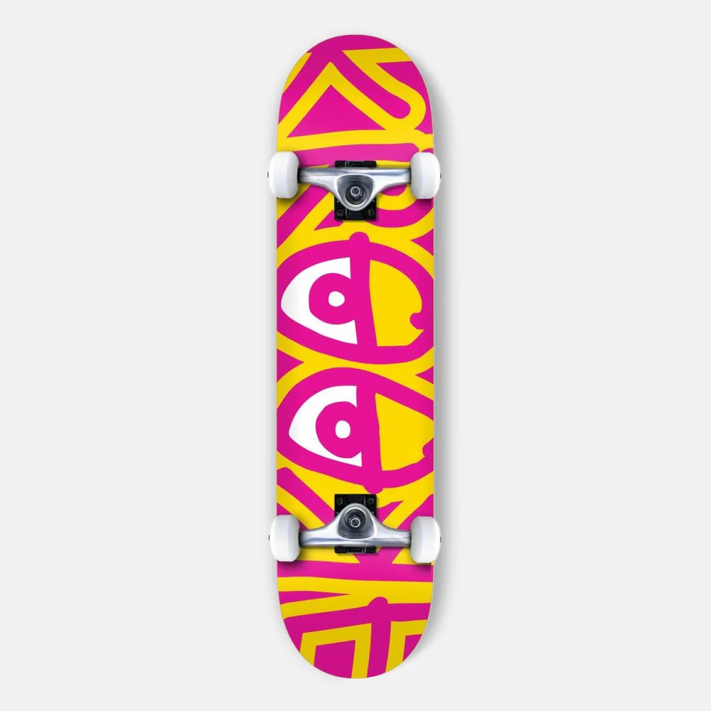 Krooked Skateboards - 7.5" Team Big Eyes Complete Skateboard - Pink / Yellow