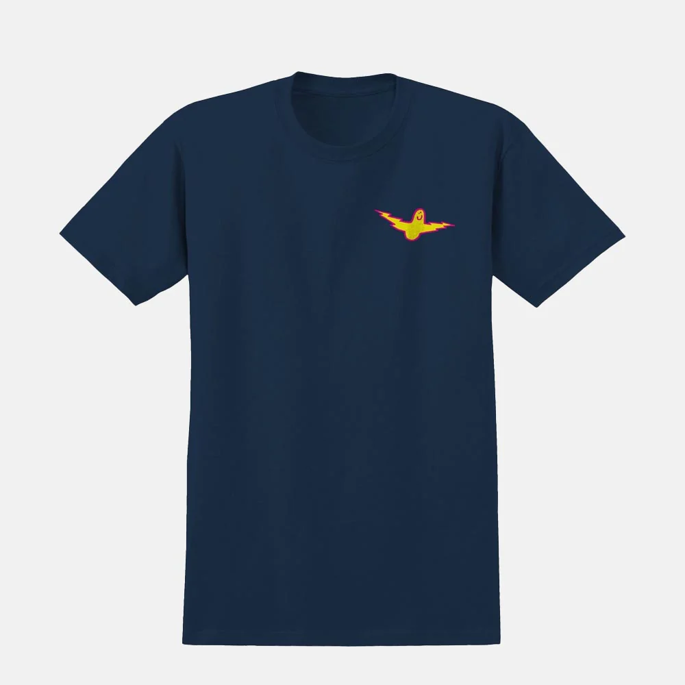 Krooked Skateboards - Bird Lightening T-Shirt - Navy / Yellow / Magenta - Image 2