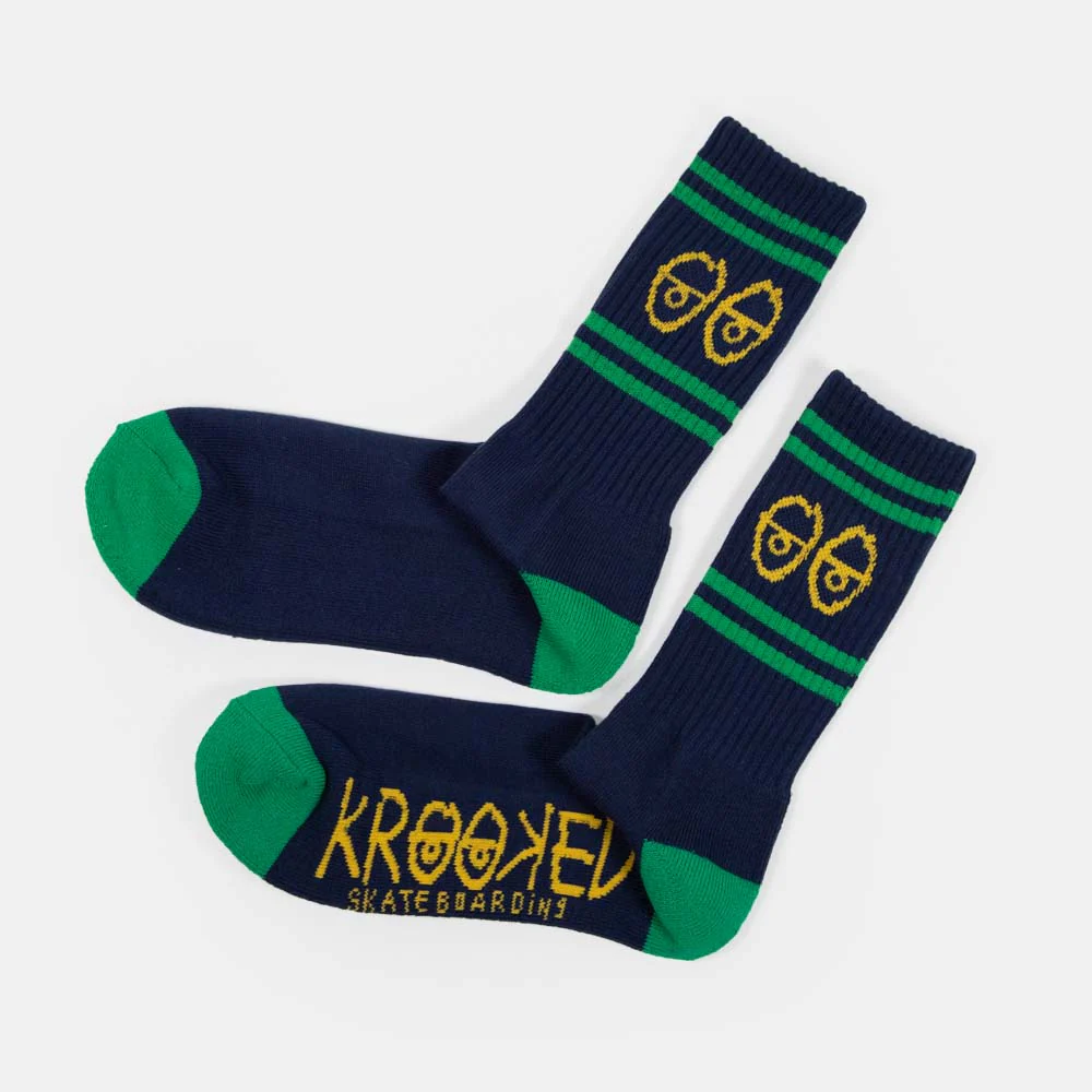 Krooked Skateboards - Eyes Socks - Navy / Green / Yellow