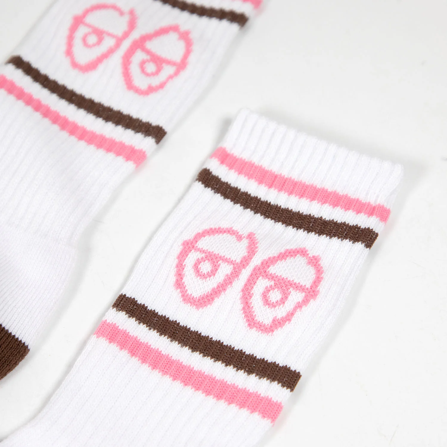 Krooked Skateboards - Eyes Socks - White / Brown / Pink - Image 2