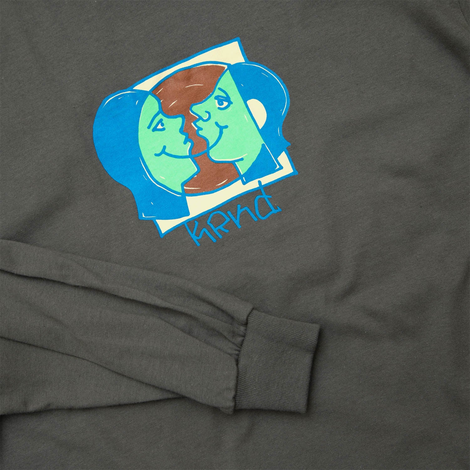 Krooked Skateboards - Moon Smiley Longsleeve T-Shirt - Charcoal - Image 3