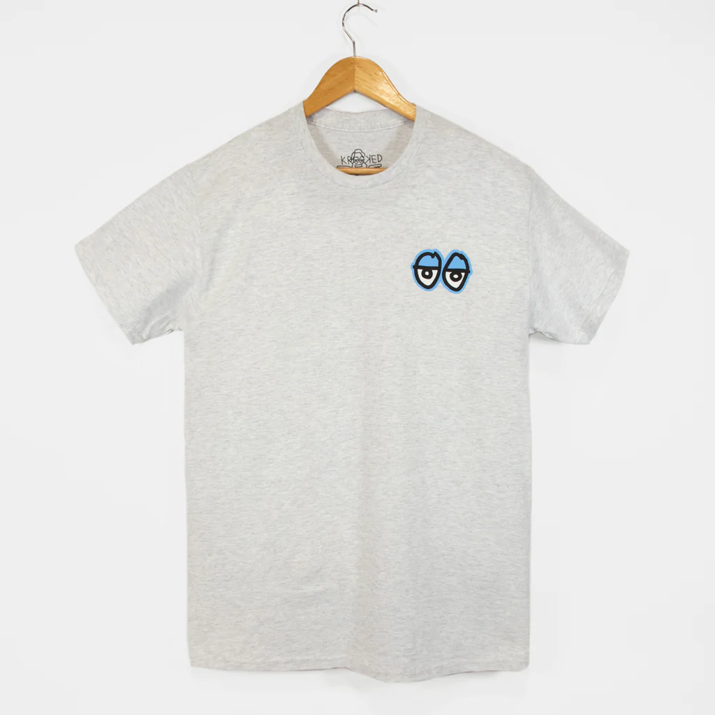 Krooked Skateboards - Strait Eyes T-Shirt - Ash Grey / Light Blue - Image 2