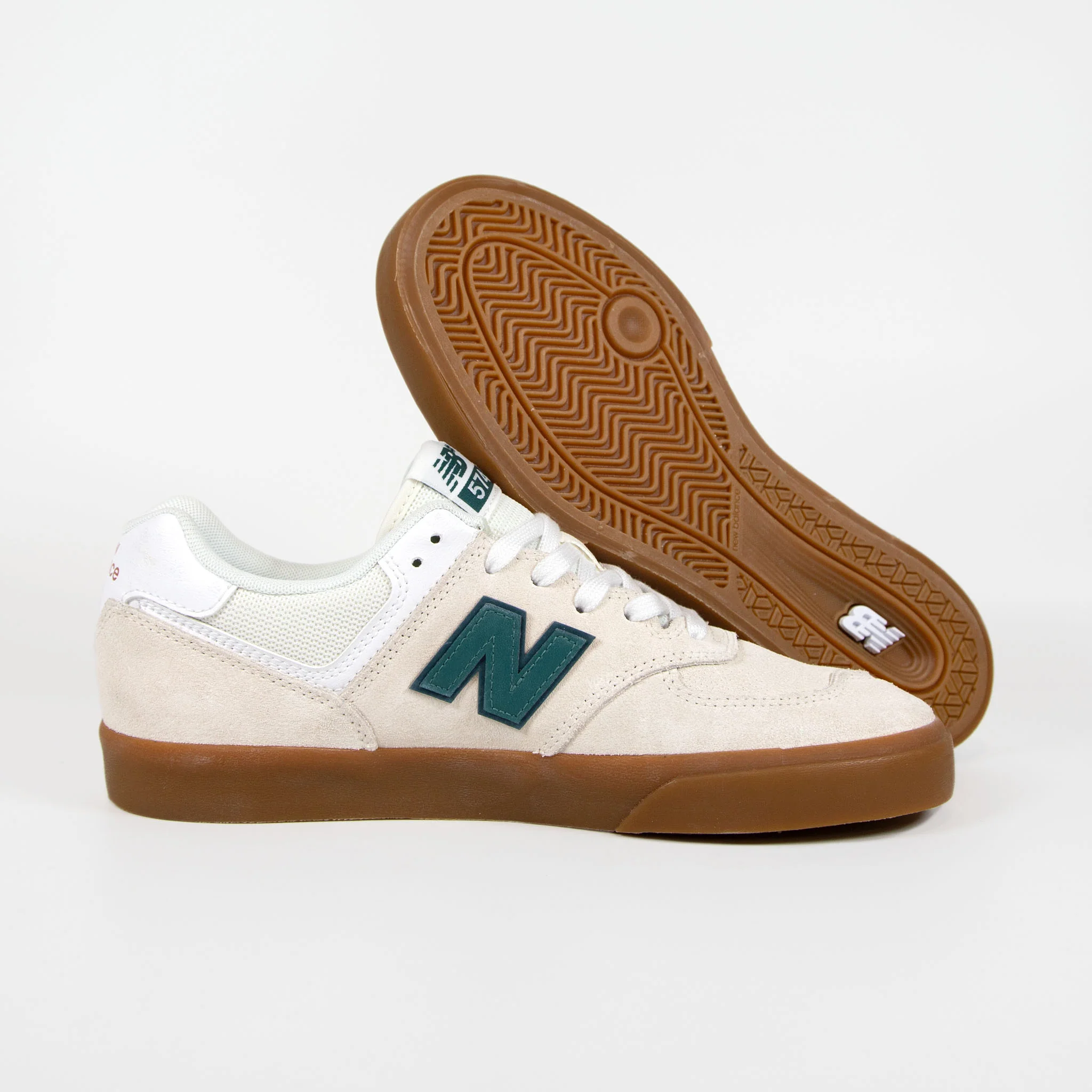 New Balance Numeric - 574 Vulc Shoes - Sea Salt / Teal / Gum - Image 3