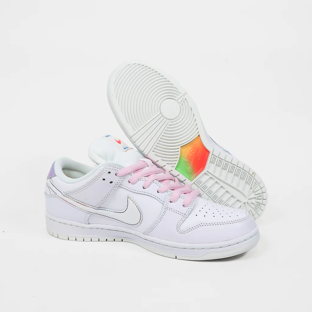 Nike SB - 'Be True' Dunk Low Pro Shoes (UK ONLY) - White / Summit White / Rainbow - Image 3