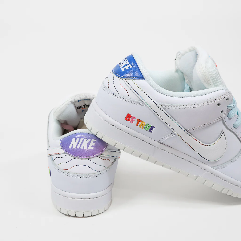 Nike SB - 'Be True' Dunk Low Pro Shoes (UK ONLY) - White / Summit White / Rainbow - Image 4