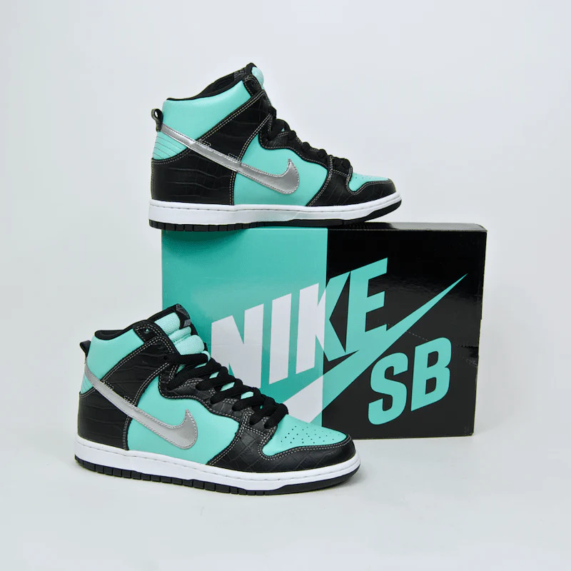 Nike SB - Dunk High Premium SB 'Diamond' Shoes - Aqua / Chrome - Black - Image 7