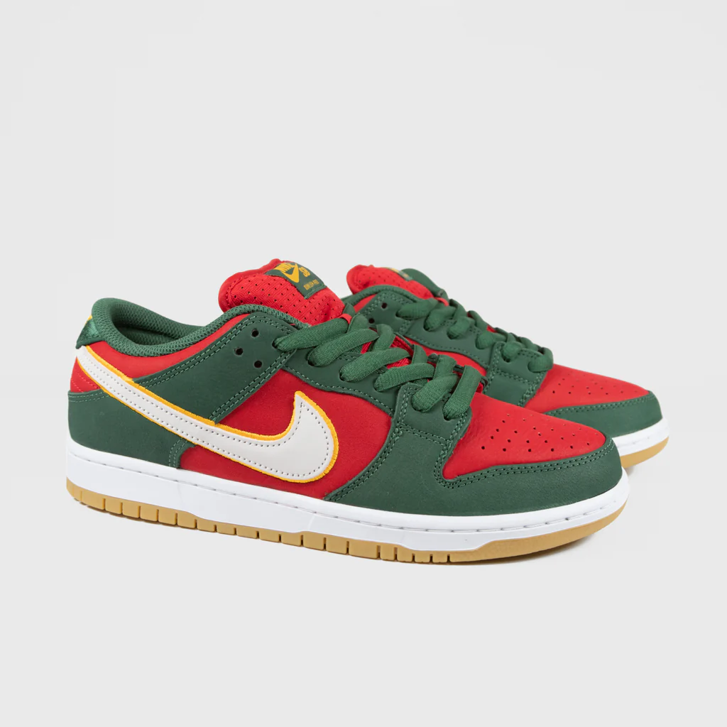 Nike SB - Dunk Low Pro Shoes - Fir / White - University Gold - Fire Red - Image 2