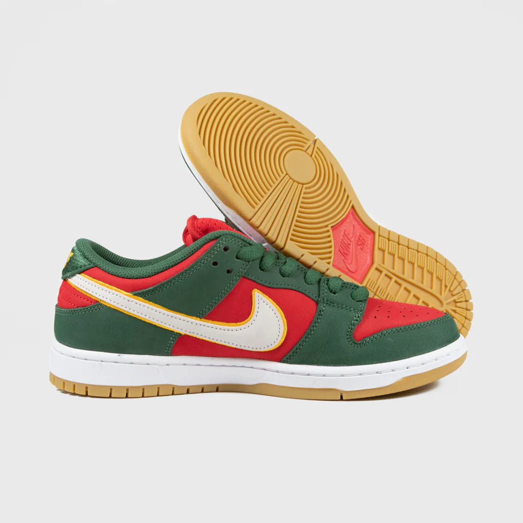 Nike SB - Dunk Low Pro Shoes - Fir / White - University Gold - Fire Red - Image 3