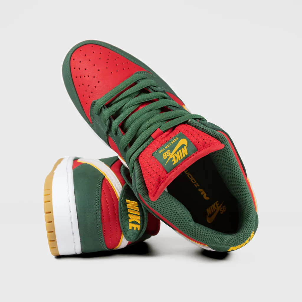 Nike SB - Dunk Low Pro Shoes - Fir / White - University Gold - Fire Red - Image 4
