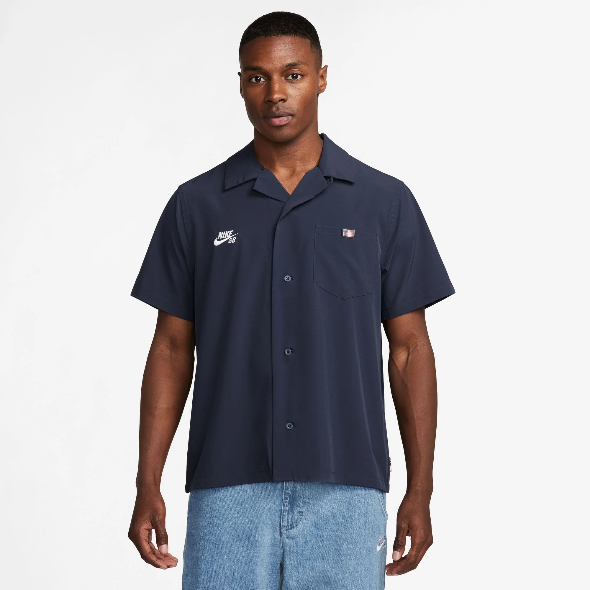 Nike SB - Team USA Olympic Bowler Button Up Short Sleeve Shirt - Obsidian / White - Image 2
