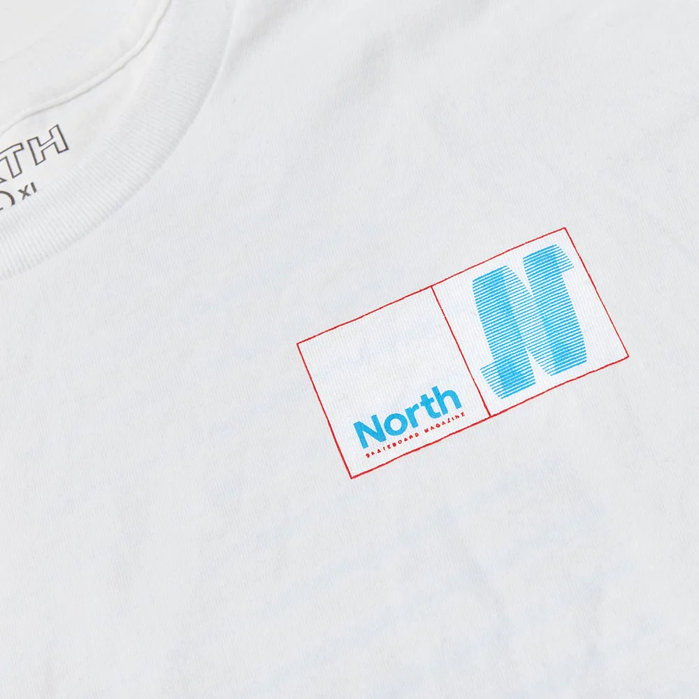 North Skate Mag - N Logo T-Shirt - White / Blue / Red - Image 4