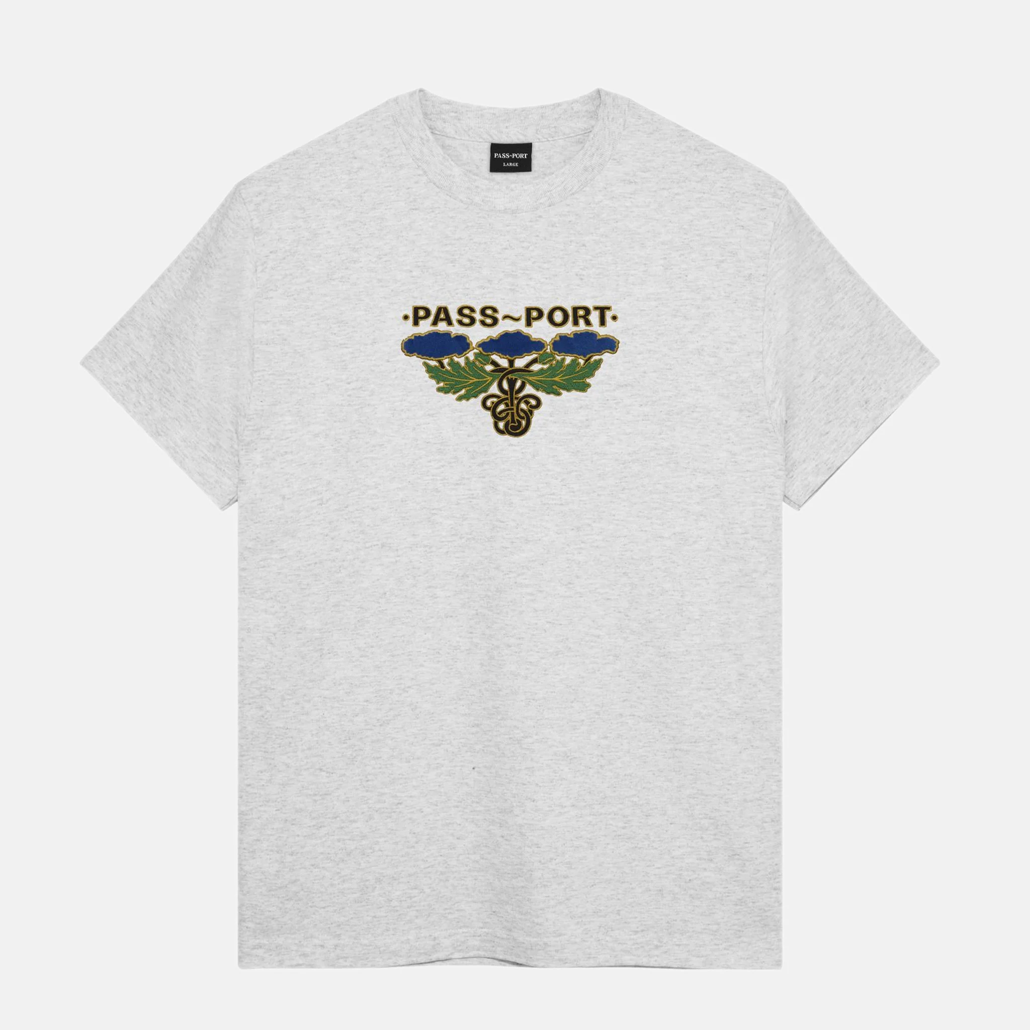 Pass Port Skateboards - Emblem Applique T-Shirt - Ash Heather