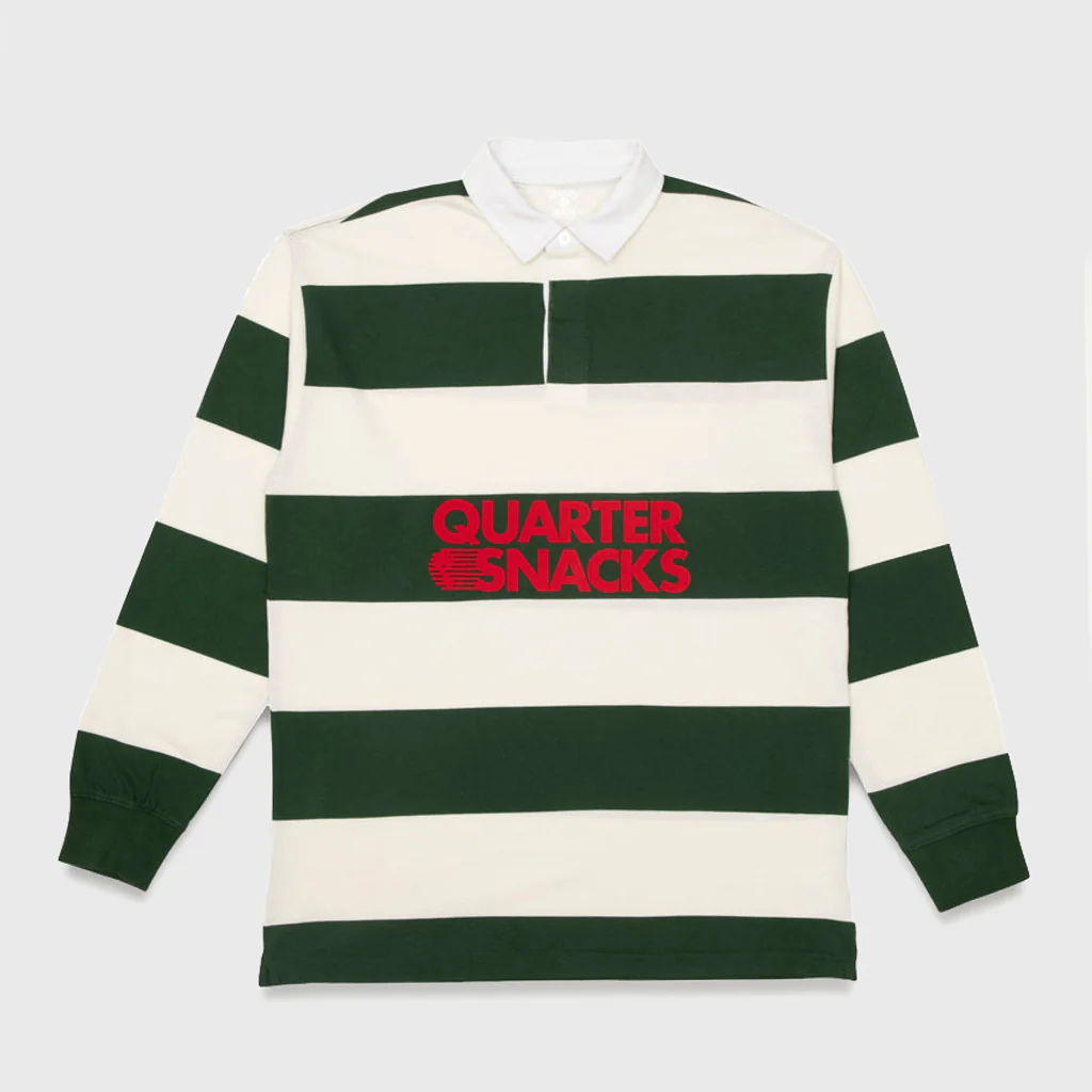 Quartersnacks - Globe Longsleeve Rugby Shirt - Green / Ecru