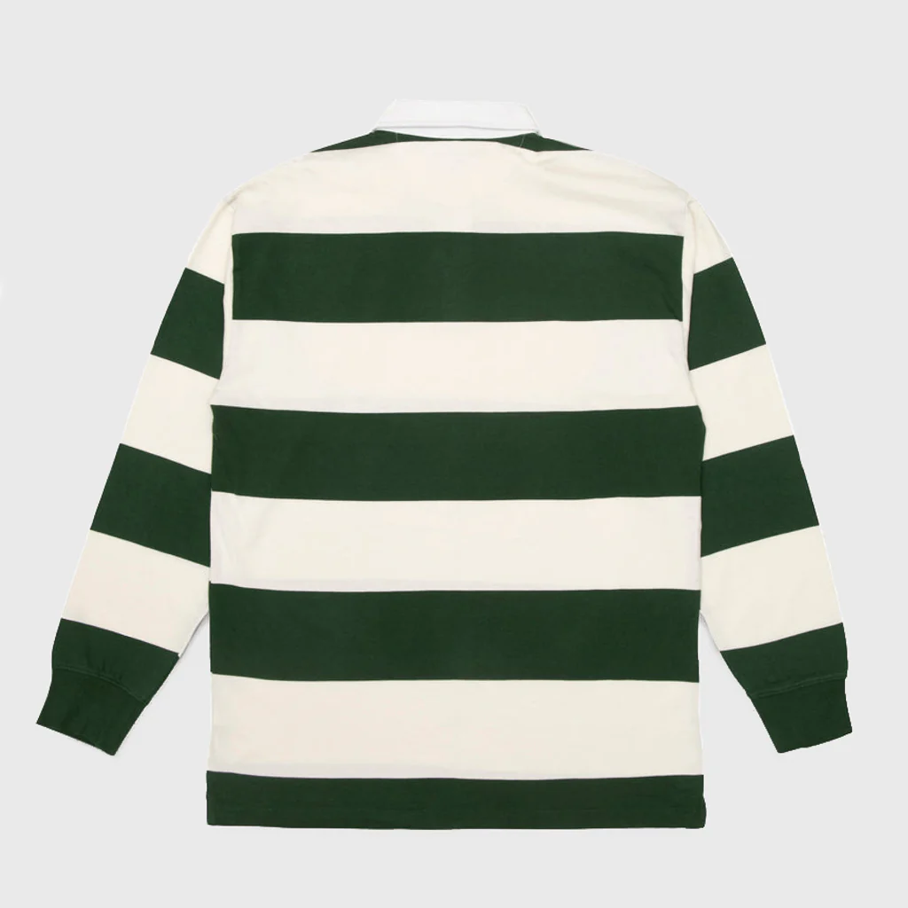 Quartersnacks - Globe Longsleeve Rugby Shirt - Green / Ecru - Image 2