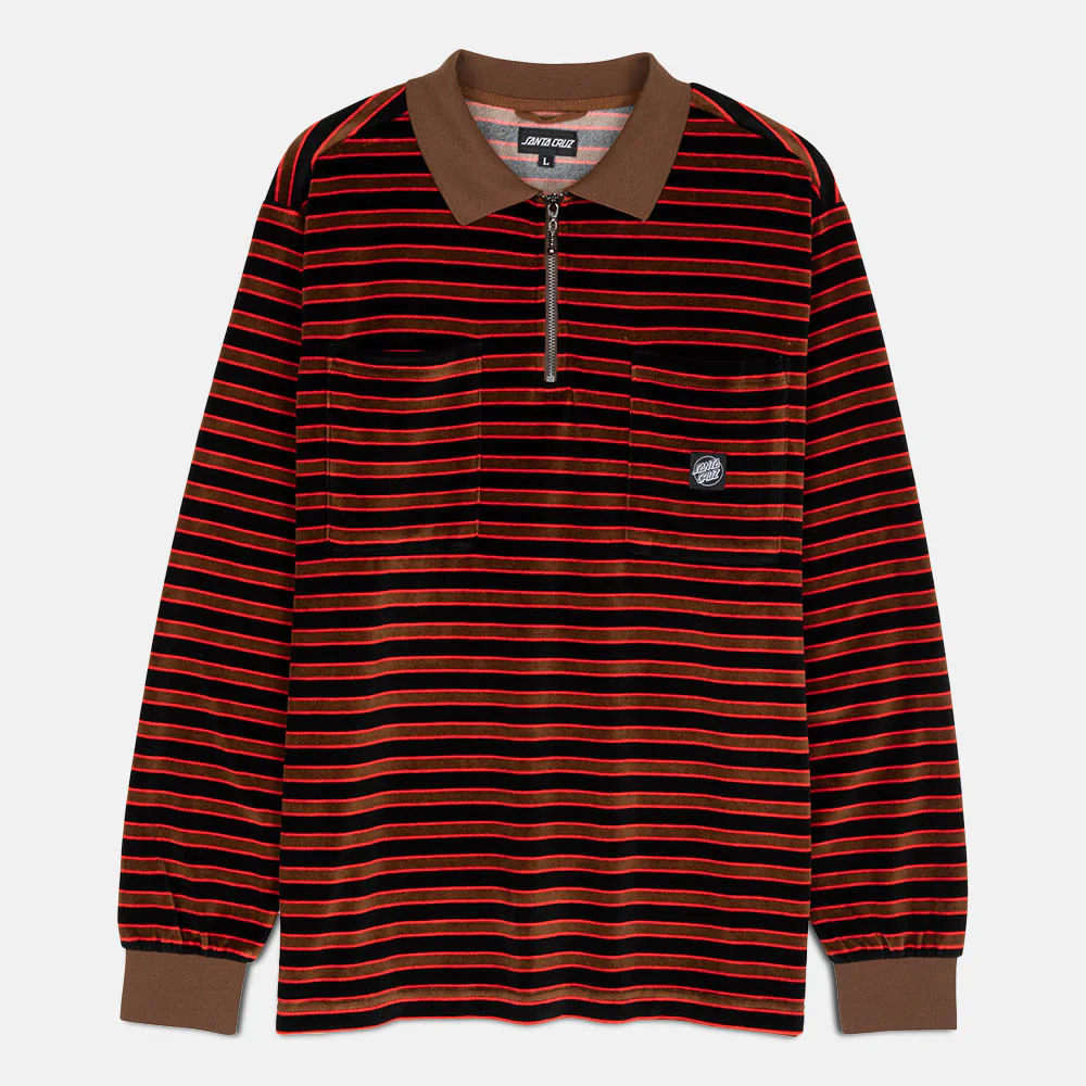 Santa Cruz - Capo II Velour Zip Longsleeve Polo Shirt - Chocolate
