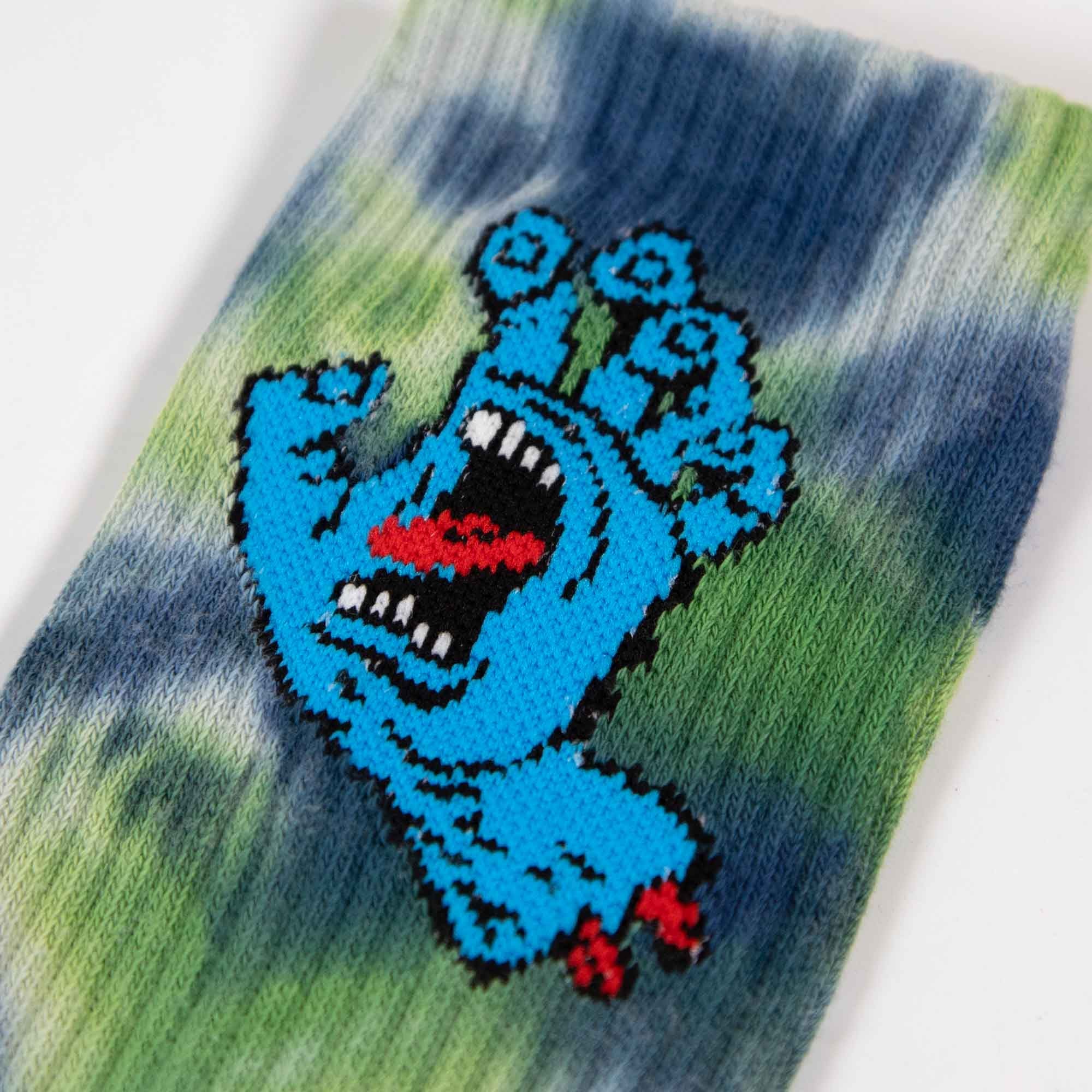 Santa Cruz - Screaming Hand Tie Dye Socks - Light Grey / Apple / Blue - Image 2