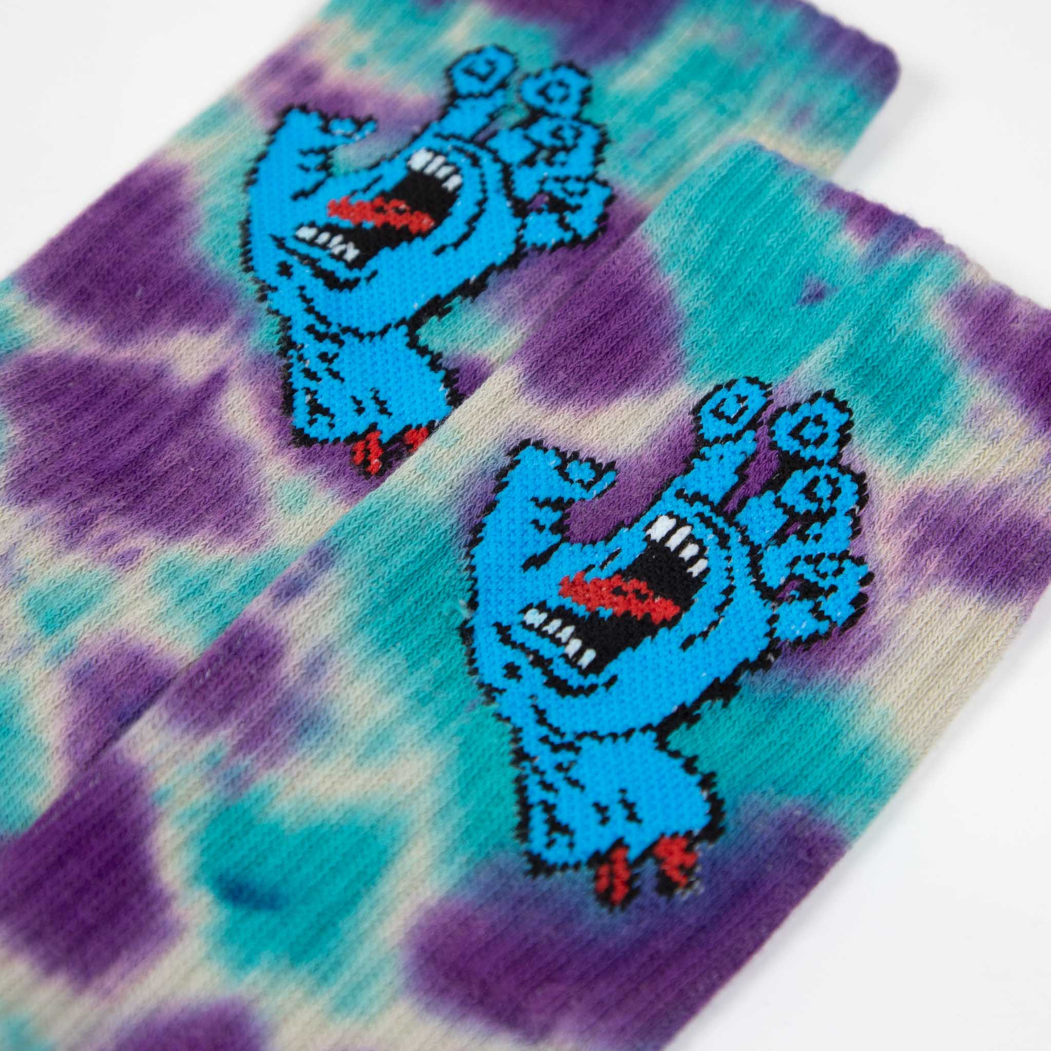 Santa Cruz - Screaming Hand Tie Dye Socks - Oat / Purple / Aqua - Image 2