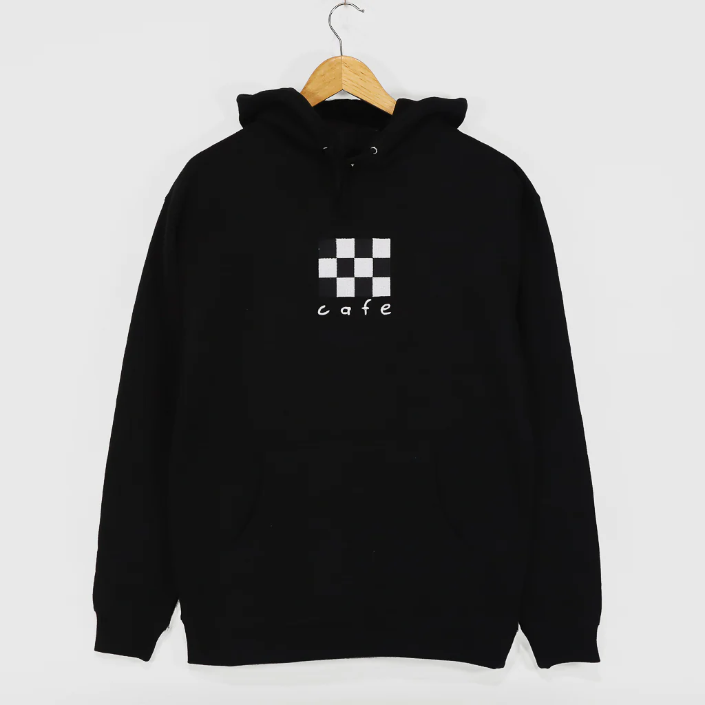 Skateboard Cafe - Checkerboard Embroidered Pullover Hooded Sweatshirt - Black