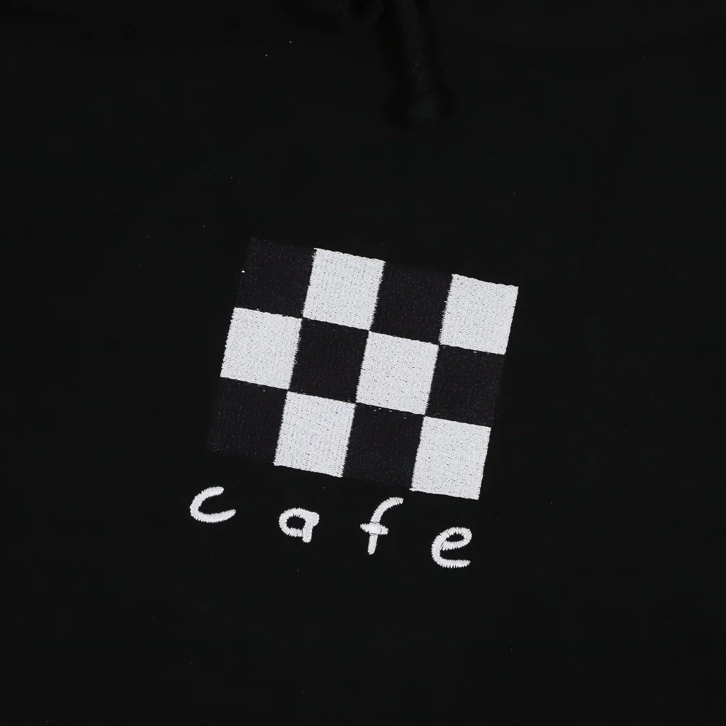 Skateboard Cafe - Checkerboard Embroidered Pullover Hooded Sweatshirt - Black - Image 2