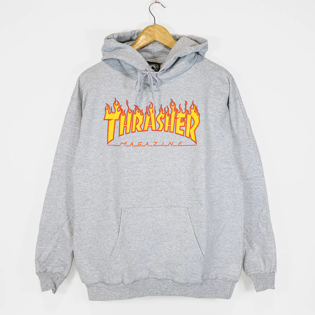 Thrasher Magazine - Flame Logo Pullover Hooded Sweatshirt - Heather Grey