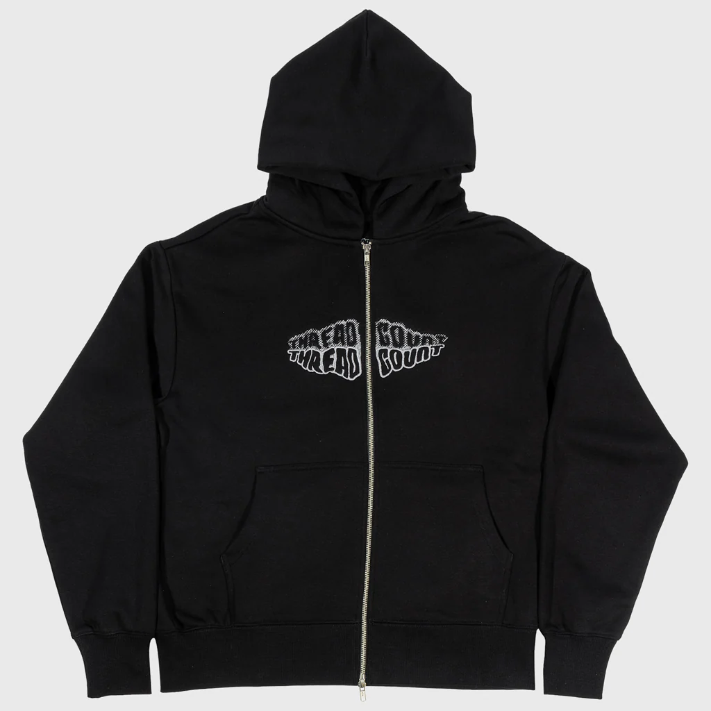 Threadcount - Double Logo Zip Hooded Sweatshirt - Black