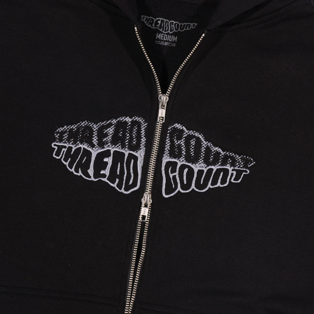 Threadcount - Double Logo Zip Hooded Sweatshirt - Black - Image 2