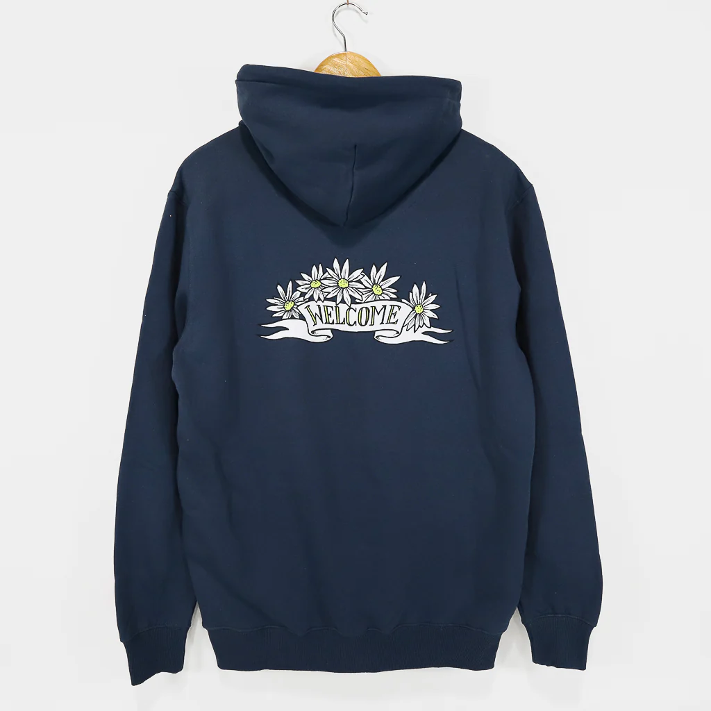 Welcome Skate Store - Sketchy Skate Shop Hooded Sweatshirt - Slate Blue / Daisy