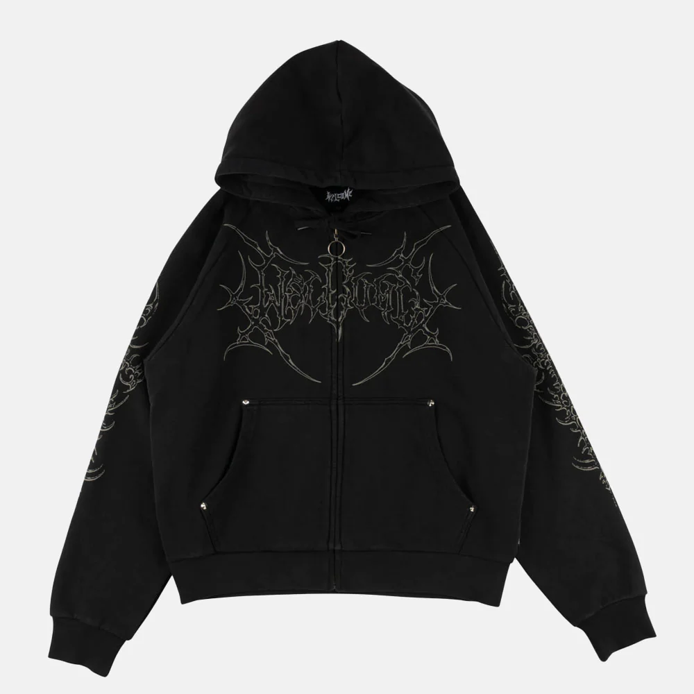 Welcome Skateboards - Grapple Zip Hooded Sweatshirt - Black (Pigment Dyed)