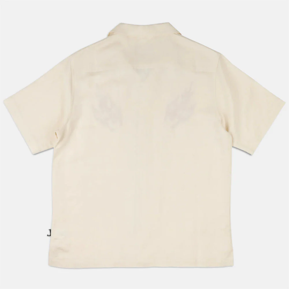 Welcome Skateboards - Hellion Embroidered Short Sleeve Linen Shirt - Bone - Image 3