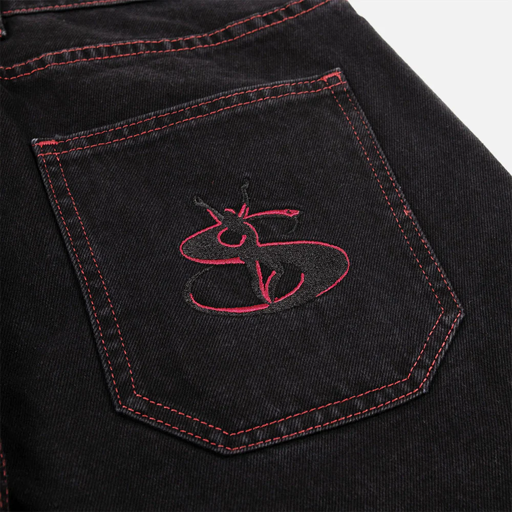 Yardsale - Phantasy Denim Jeans - Black / Red Stitch - Image 3